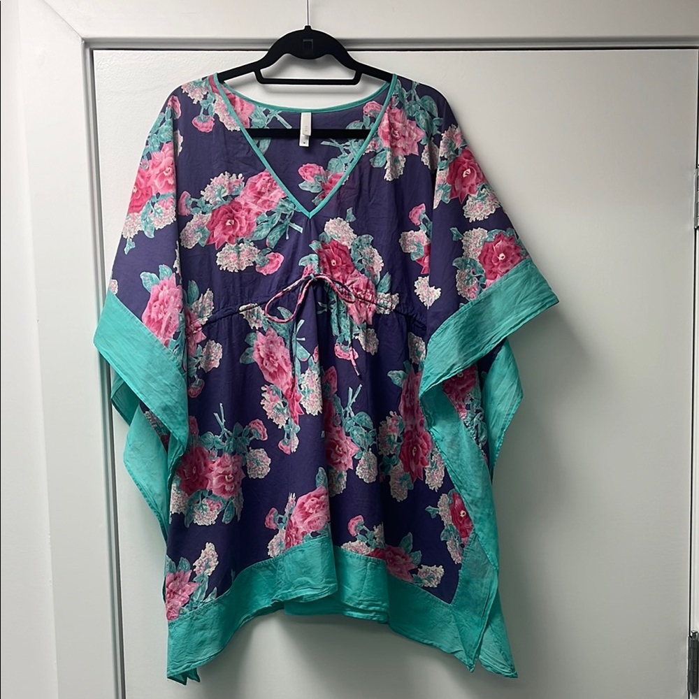VIX Women’s Purple aqua Pink Floral Kaftan Cover Up medium